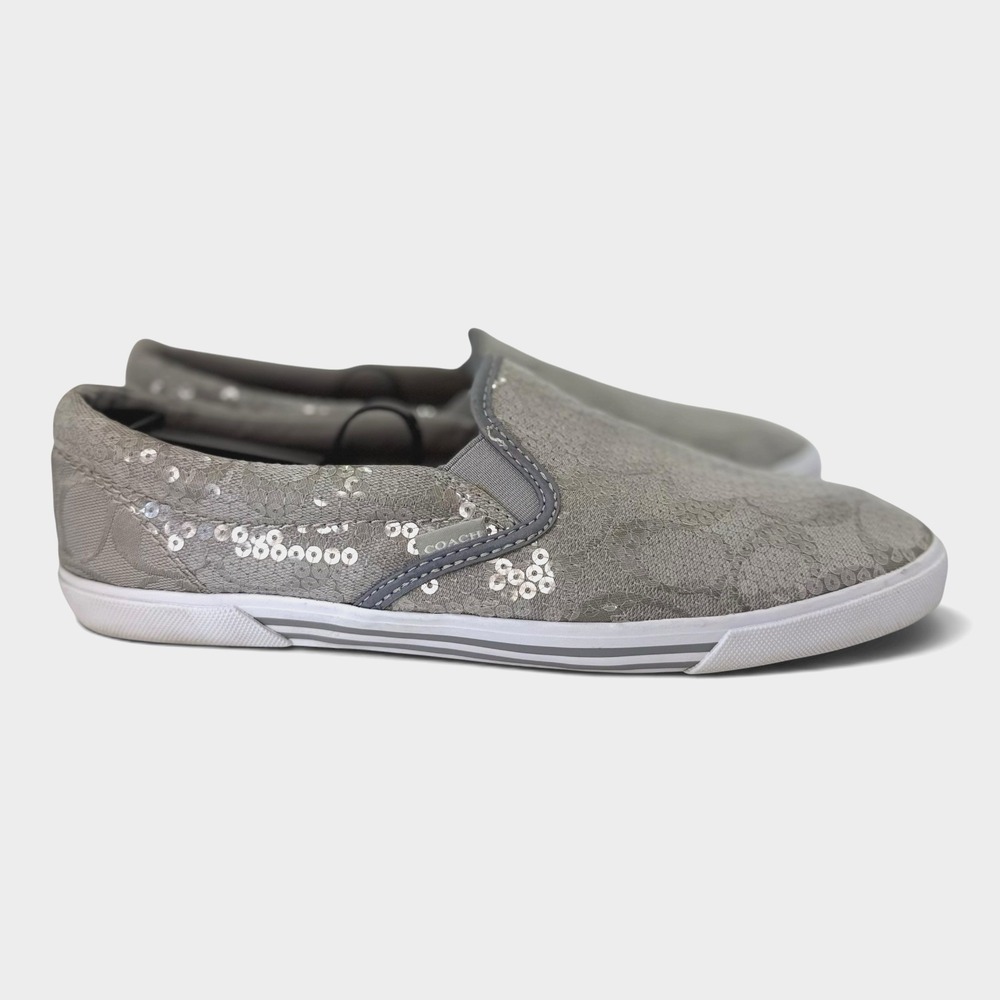 VTG Coach Kivy Sequin Slip On Sneakers Women 10B Gray Signature Casual Designer - Picture 5 of 11